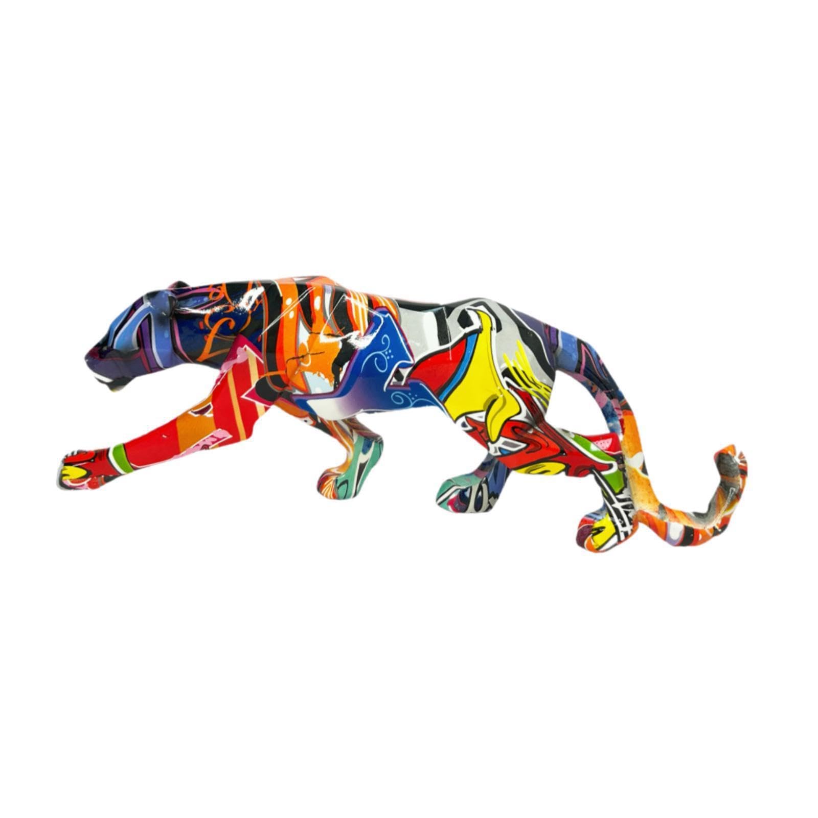 PIXZCSA Leopard Sculpture Stylish Animal Craft For Bathroom Sculpture Animal Craft Gift Modern Art Home Party Leopard Sculptures, colorful graffiti, 25.5x8.5x5cm
