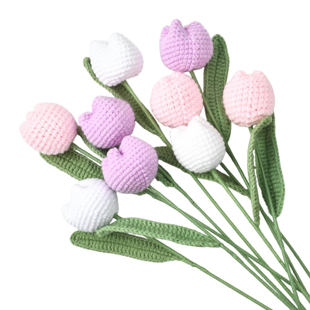 Tulipes tricotées au crochet bouquet fleurs artificielles blanches roses violettes