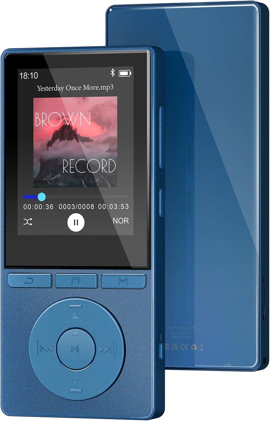 MP3プレーヤー、Bluetooth 5.3対応、Hi-Fi音楽プレーヤー、内蔵スピーカー、64GB内蔵ストレージ、最大128GBのSDカード拡張対応、多機能デジタルオーディオプレーヤー、FMラジオ／電子書籍／アラーム／録音機能搭載、イヤホン付属、スポーツ／語学学習／通勤などのシーンに最適、青色