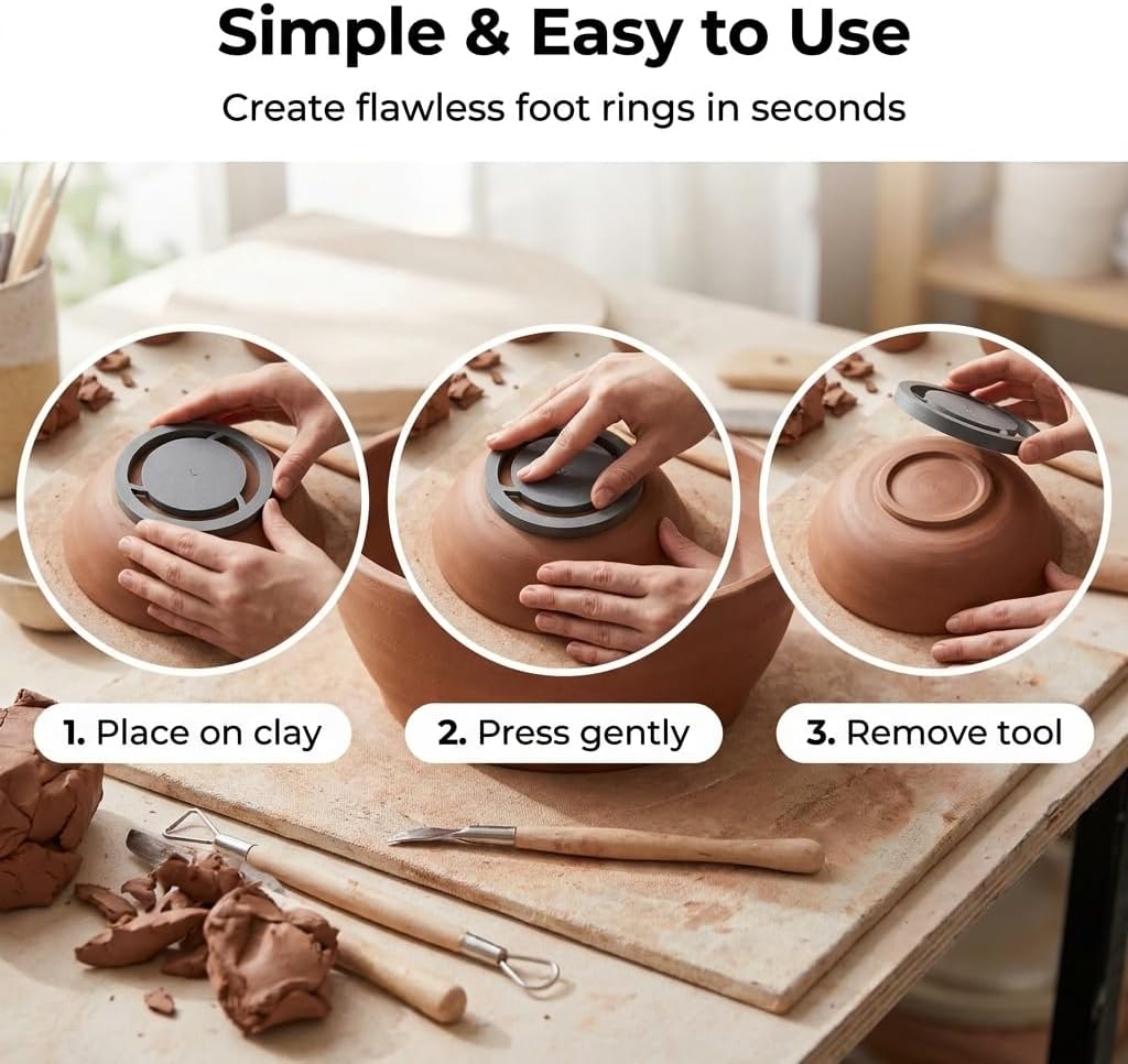 Sttlejura Pottery Foot Ring Tool Set, Clay Base Centering Guide for Bowls, Cups, Mugs, Plates and Wheel Projects