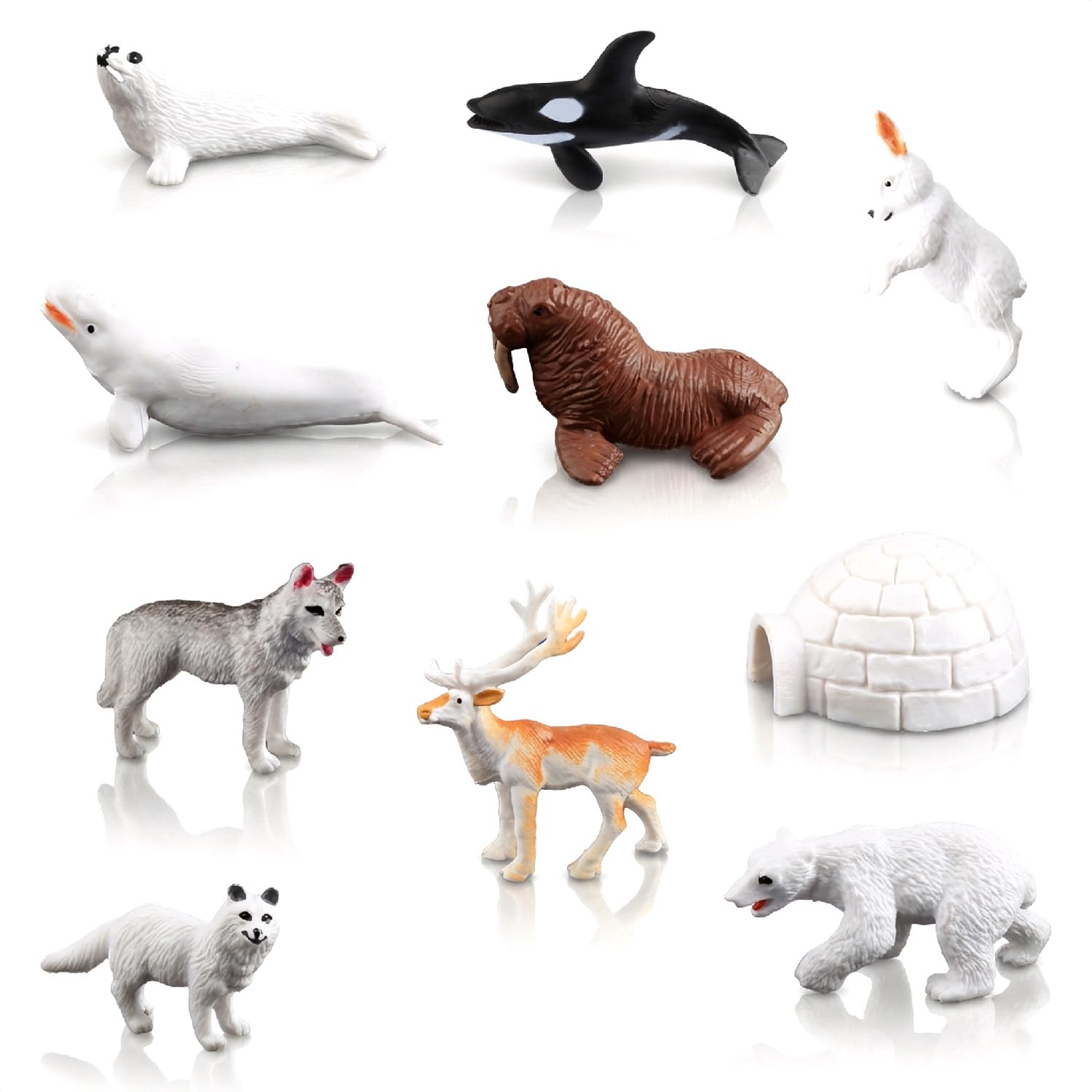 Gaomumu 10PCS Arctic Animals Figurines Set, Arctic Circle Ocean Sea Play, Realistic Polar Creature Models with Igloo, for Educational Displa, Home Decoration