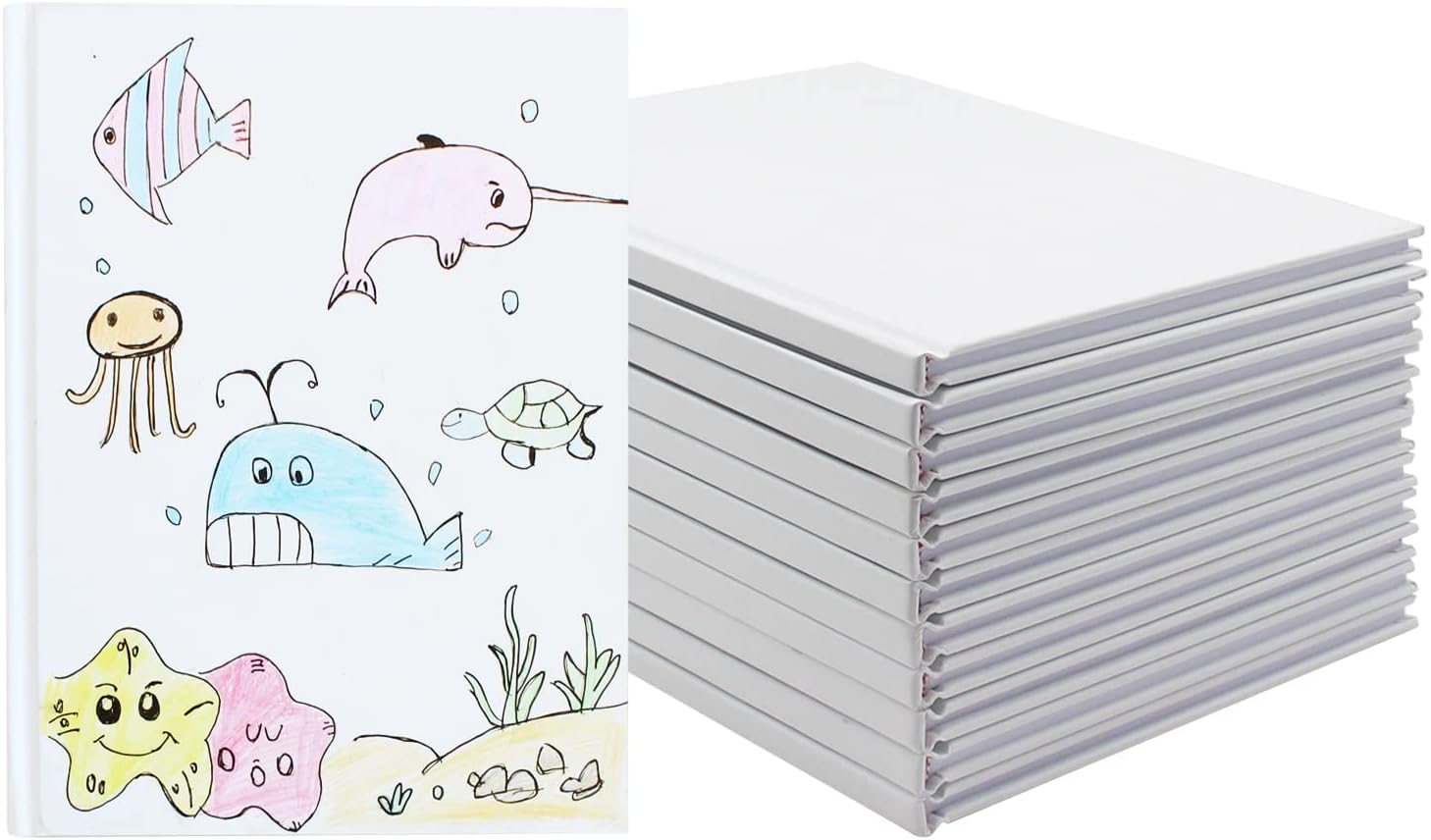 zmybcpack 12 Pack White Hardcover Blank Book 6x8 inch, Hardcover Blank book for Students to Write Stories, Hardcover Sketchbooks Journal（White，22 Sheets/ 44 Pages Each）