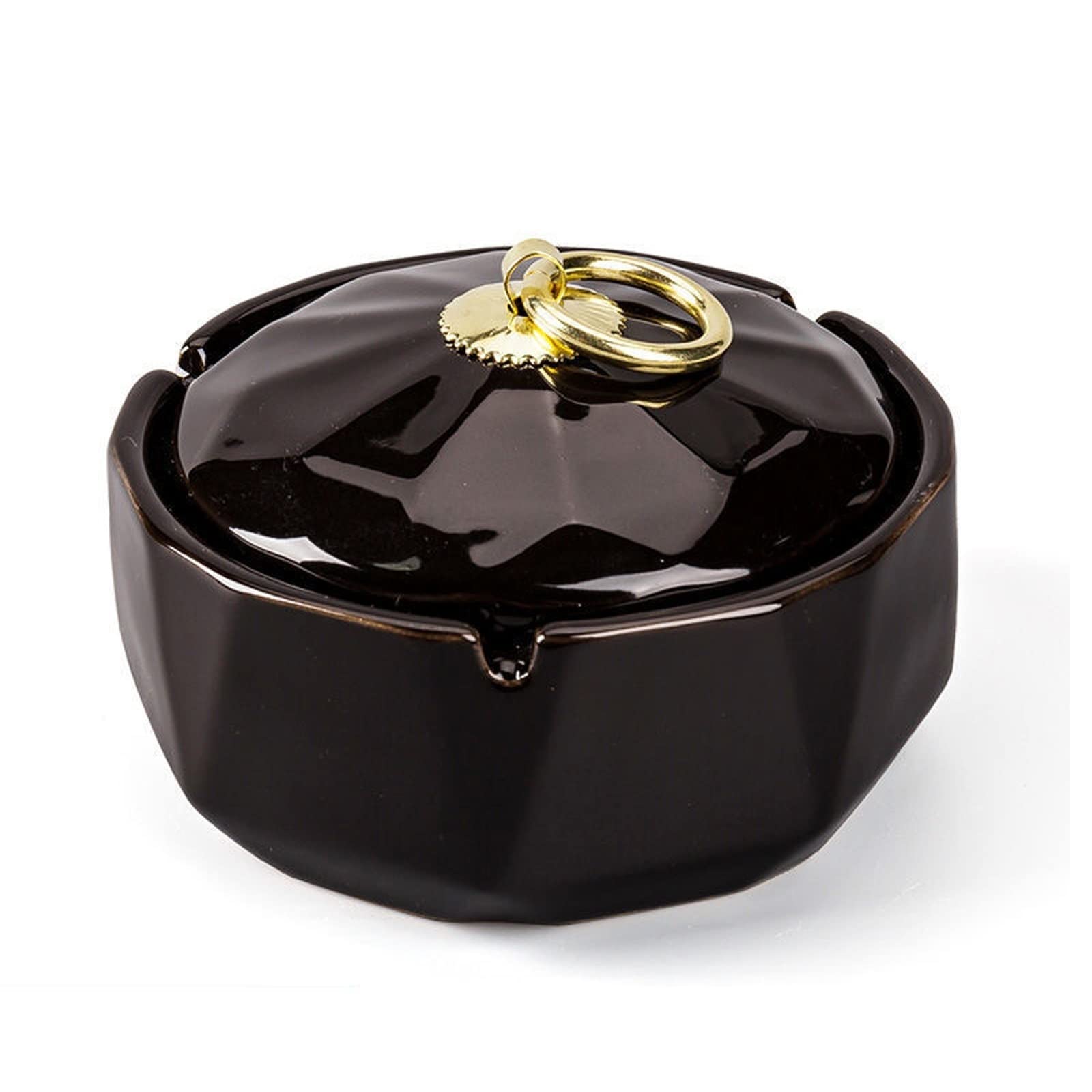 ashtray， Windproof Ceramic Ashtray with Lid,Cigarette for Indoor Outdoor Use,Desktop Smoking Ash Tray(Black)