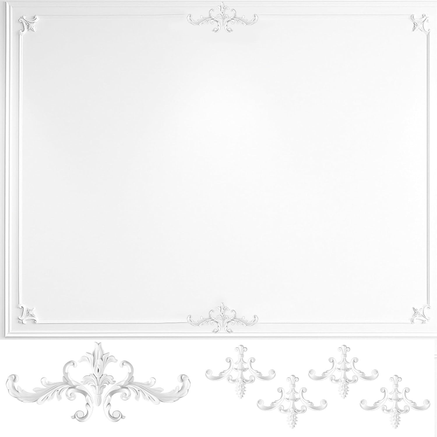 Sintuff 5 Pack Decorative Wall Molding Appliques, PU Corner Trim, French Style Ornamental Onlay for Walls, Ceiling, Cabinets, Furniture & Picture Frames, Paintable DIY Home Decor