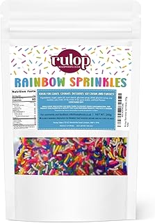Rulop Dairy Free Rainbow sprinkles 200g, Colourful Sugar Strands That Are a Tasty and Exciting Option For Topping Cakes, Ice Cream and Cookies