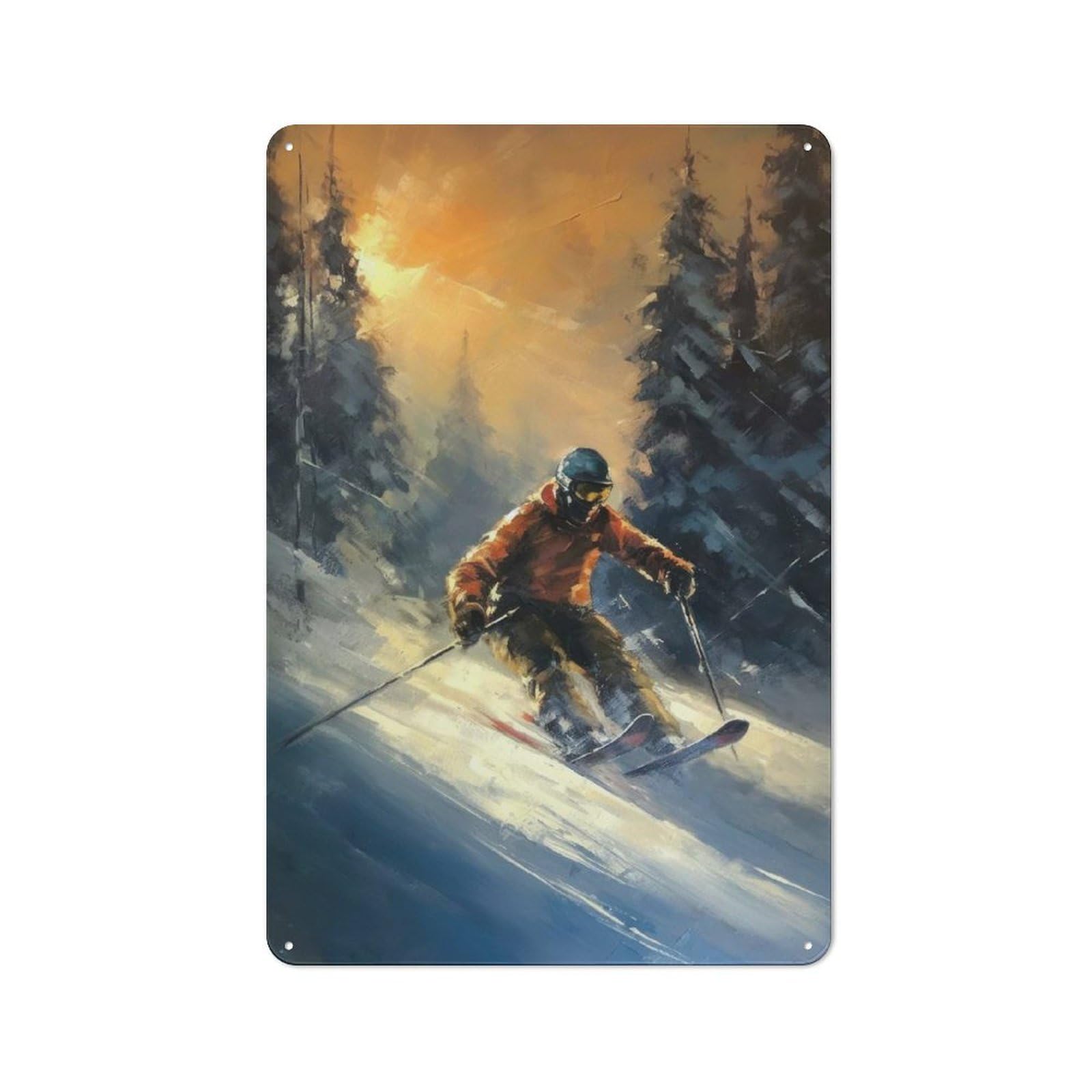 Junmoney Oil Painting Of A Skier Tin Sign 30X20cm With For Workshop Wall, Retro Decor, For Vintage Wall Decor Fans, For Garage And Workshop Walls