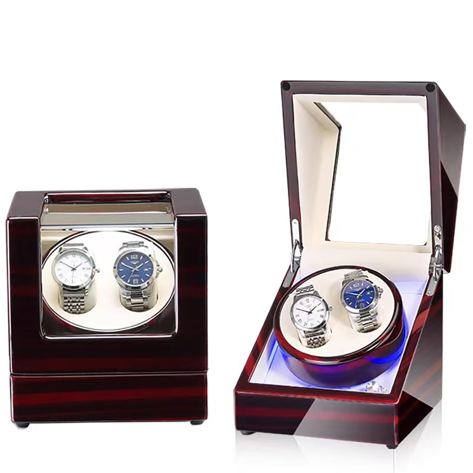 Carica Orologi Automatici, Scatola for Orologi Rotante for Orologi Automatici, Custodia for 2 Avvolgitori for Orologi con Motori Giapponesi Silenziosi, Luce LED, modalità Multiple(Beige)