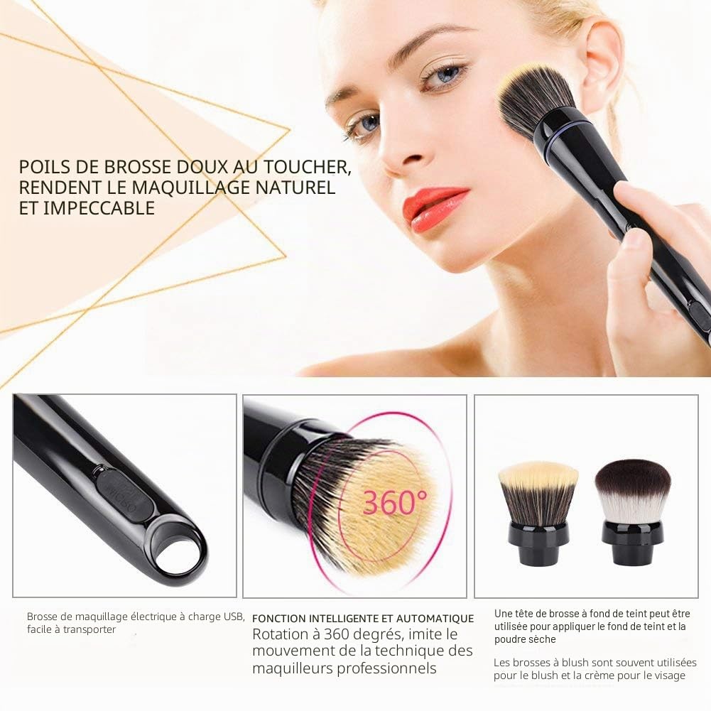 Pinceau électrique de Maquillage, Pinceau Rotatif Automatique de Maquillage avec des têtes de Brosse de Fondation et de Fard à Joues, Machine de Nettoyage de brosses cosmétiques