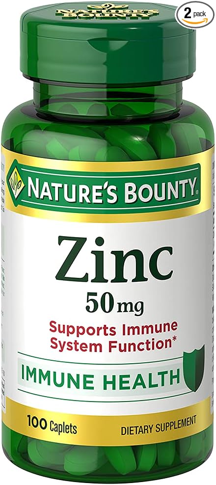 Nature's Bounty Zinc 50 mg Caplets, Unflavored, 100 Count, Pack of 2