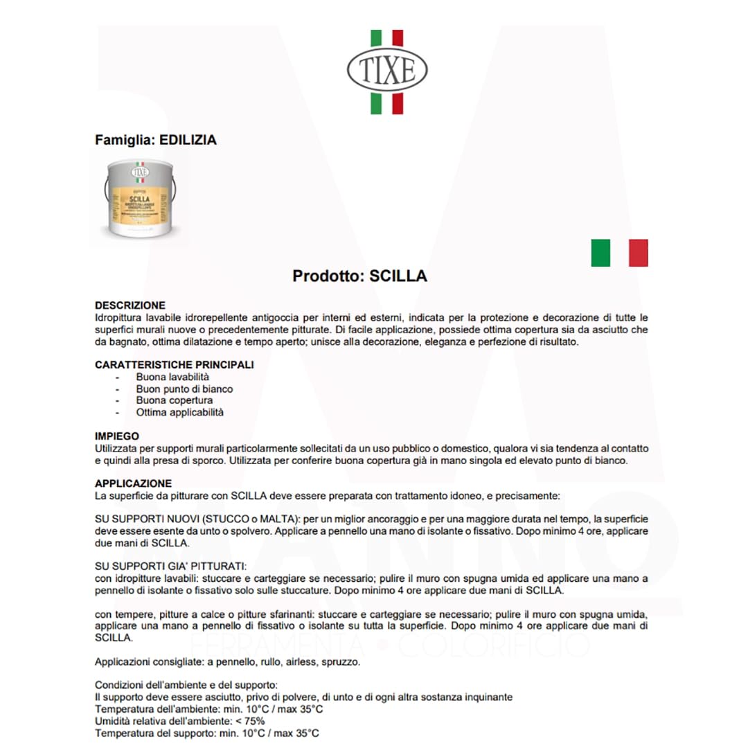 TIXE Scilla Pittura Lavabile Idrorepellente Antigoccia Interni Esterni Bianca 4 Lt