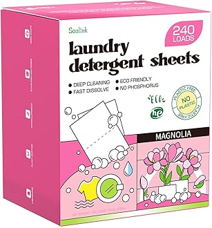 Soulink Magnolia Laundry Detergent Sheets 240 Loads - Eco-Friendly, Plant-Based, Hypoallergenic, No Plastic Jug