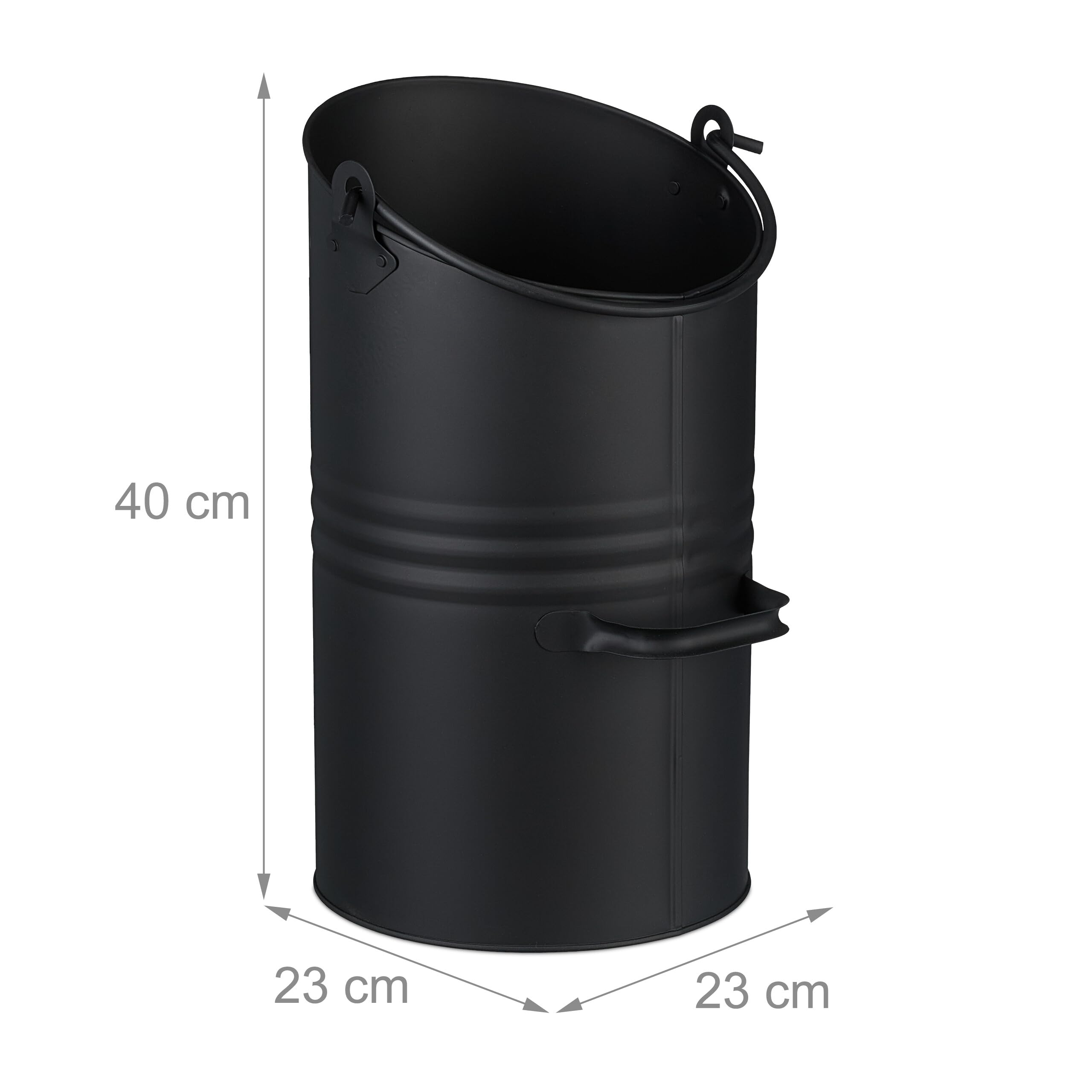 Relaxdays Cubo de Carbón 12 L, Hierro, Recipiente para Pellets con 2 Asas, Recogedor de Cenizas Chimenea, Metal, Negro