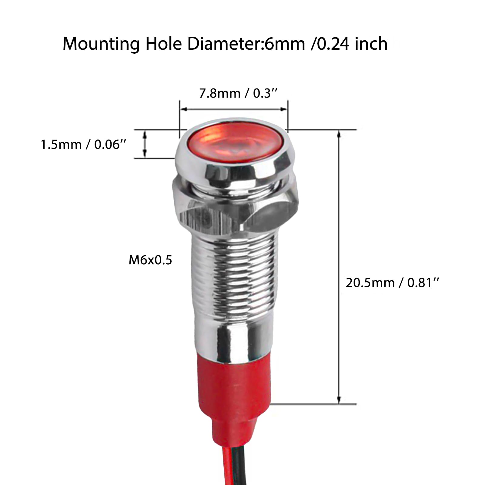 Pilot Light,22mm,LED,Red