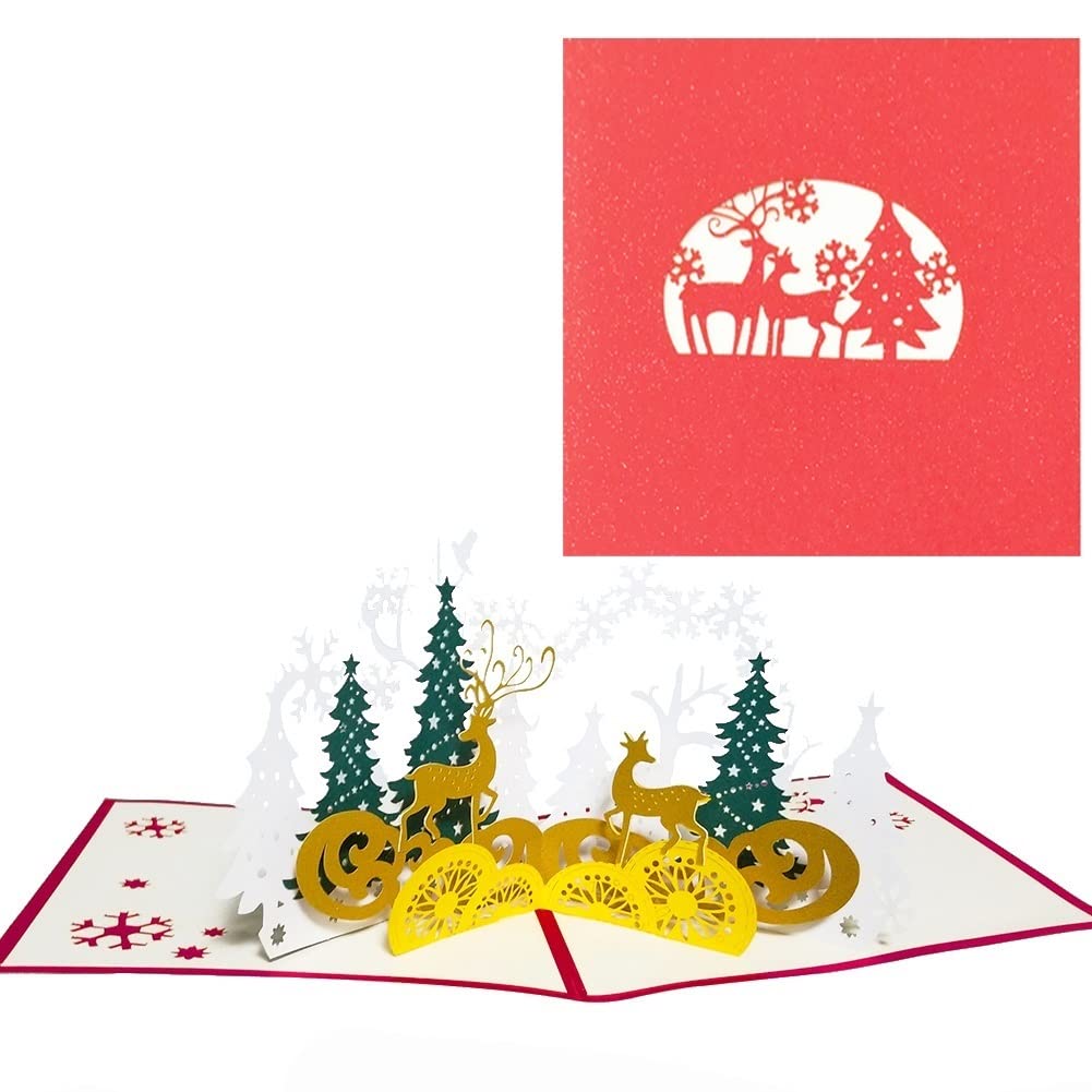 Glückwunschkarte Frohe Weihnachten Karten Tiere Wald Popup-Feiertagskarten mit Umschlag Neues Jahr Weihnachten Grußkarten Geschenke (10 Packung)