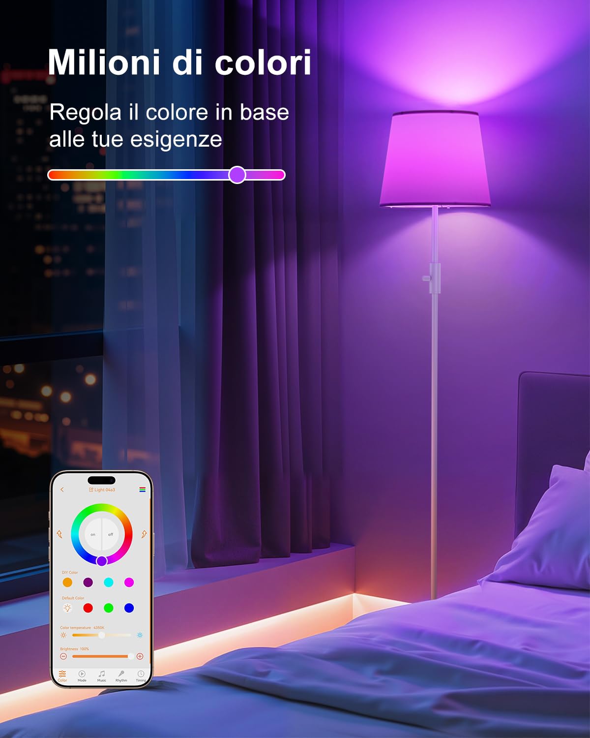 DUSKTEC Lampada da Terra Smart RGB - Piantana con Paralume in Tessuto Dimmerabile, Bianco Caldo e Freddo, Lampada a Stelo Moderna per Soggiorno e Camera da Letto, Compatibile con Alexa e Google Home