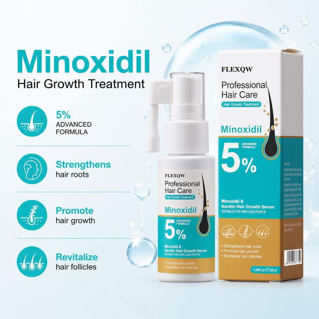 Minoxidil Keratin Hair Growth Serum,Multi-Peptide & Caffeine Formula, Leave-In Treatment, Nourishes Scalp & Strengthens Hair, Reduces Thinning & Breakage, Suitable for All Hair Types for Men & Women