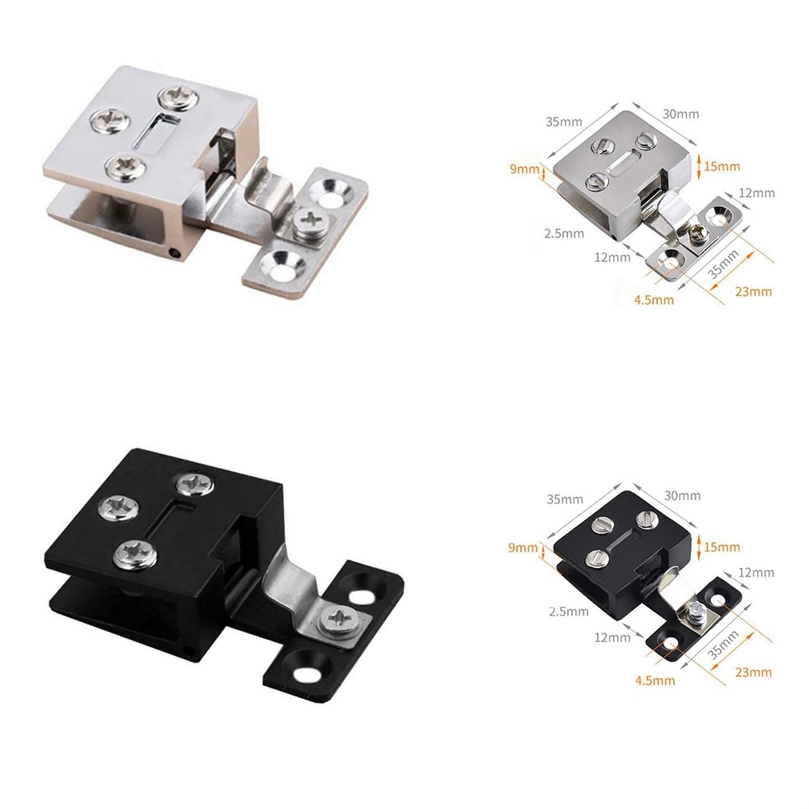 Cerradas de puertas de vidrio Bisagras for mamparas de ducha, herrajes for mamparas de ducha, abrazaderas for puertas de vitrinas de cristal, herrajes for muebles, bisagras con tornillos for 4-5 mm, 2
