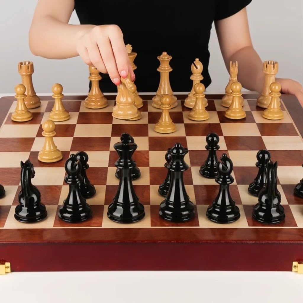 schachspiel Schachset aus Holz mit Aufbewahrungsbrett for Erwachsene und Kinder, 2 Spieler, mit kunstvoll gefertigten Aufbewahrungsfächern for die Schachfiguren