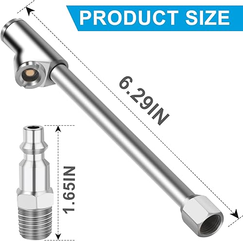 Miniatura 6 de Mandril de aire de doble cabezal FNPT de 14 pulgadas, portabrocas de neumático cerrado de conexión de 2 vías, kit de llenado de aire de neumáticos