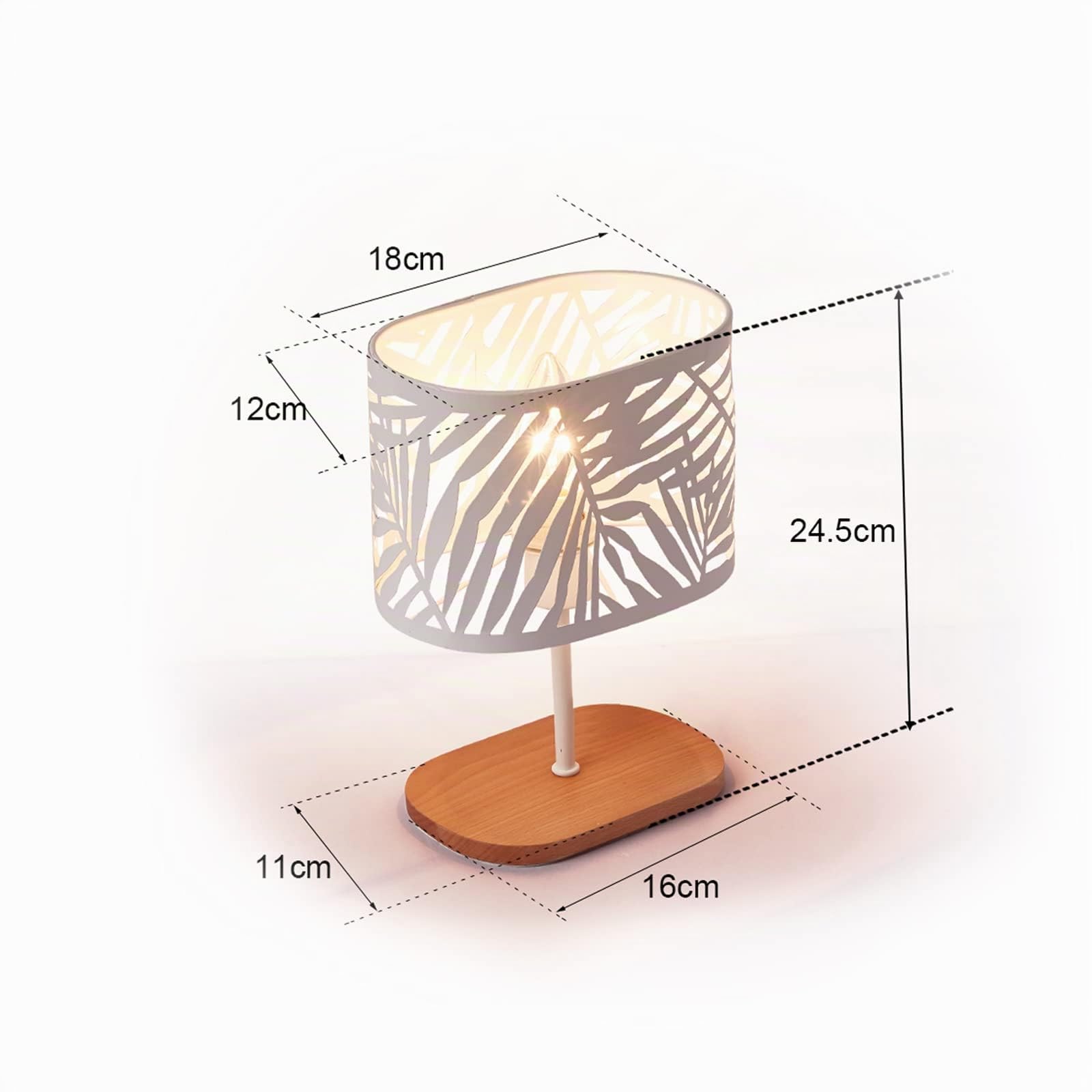 Lámpara de noche pequeña, lámpara de escritorio E14 con base de madera y pantalla de metal para dormitorio, habitación infantil, bar, blanco (sin bombillas)