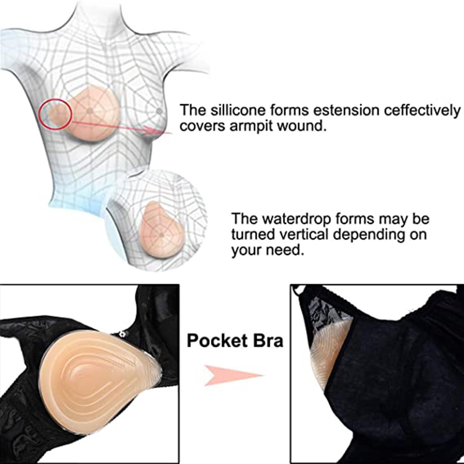 Almohadillas De Silicona Con Forma Lágrima For Sujetador, Autoadhesivas, Ideales For Mastectomía, Cosplay Y Transgénero
