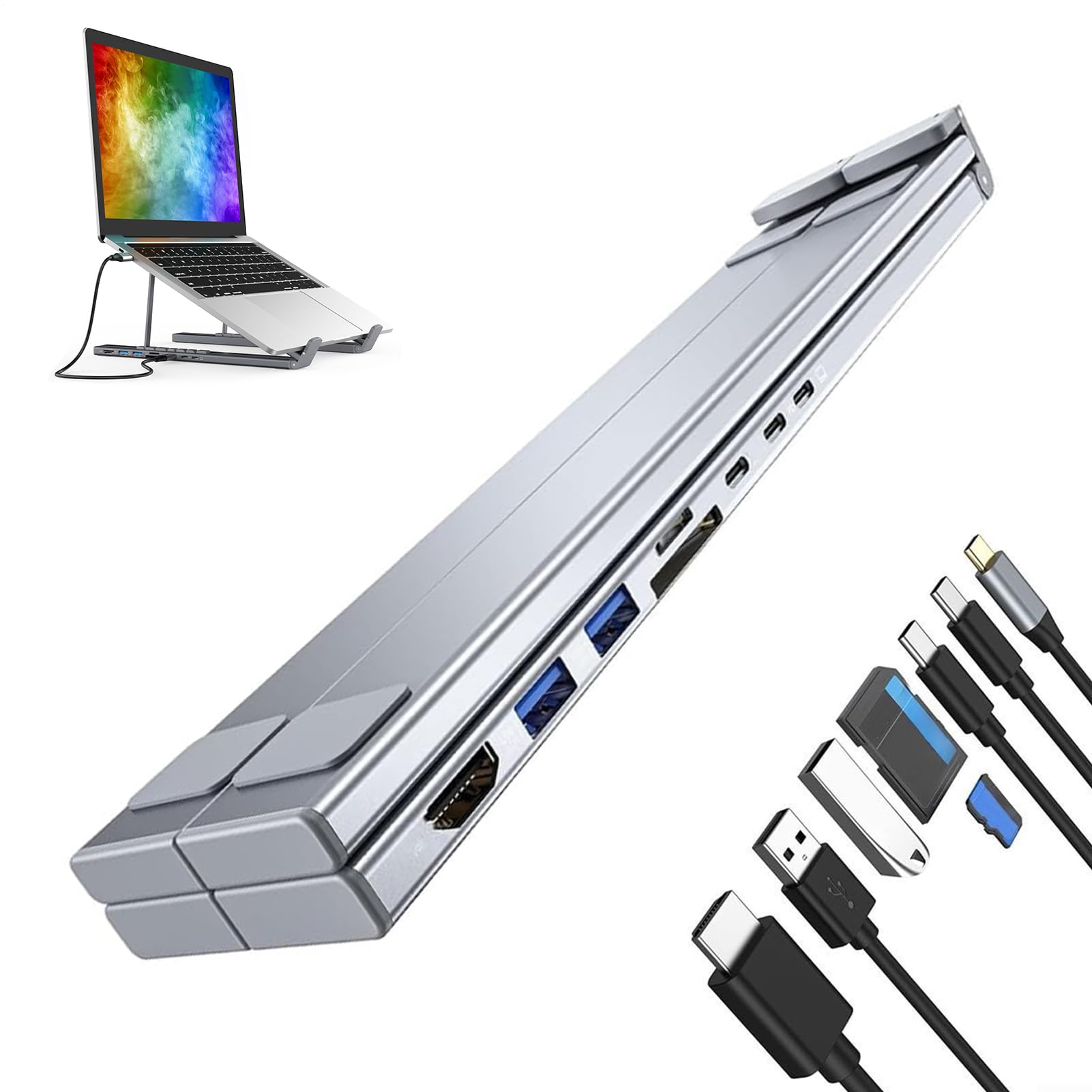 Base Di Docking Per Portatile Hub 8 in 1 per Tablet con Base Ventilata di | Alzaschermo Portatile Per Ufficio Domestico Lavoro Viaggio Scrivania Tavolo Business E Notebook