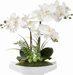 Orchidées Fleurs artificielles 15" Orchidée rose clair Phalaenopsis avec des pots d'argent Real Touch Plante de faux orchidées pour la maison Bureau Salle de bains Salon Décoration