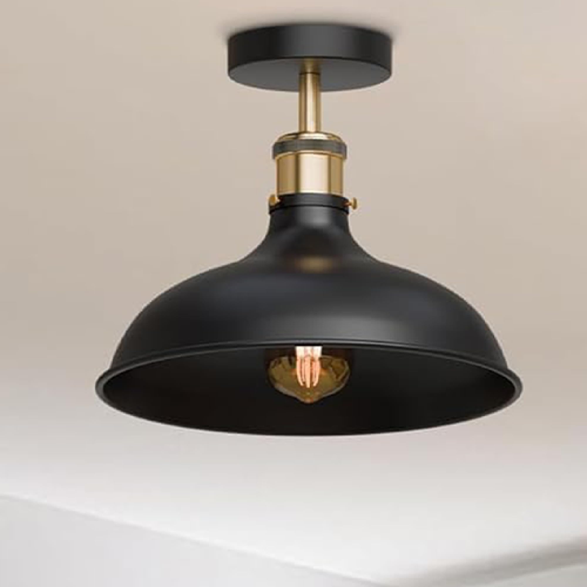 DC VOLTAGE Vintage Industrial Semi Flush Ceiling Light 36cm Black Metal Shade Large E27 Ceiling Lamp for Kitchen, Dining Room & Living Room (Bulb Included) — image 1