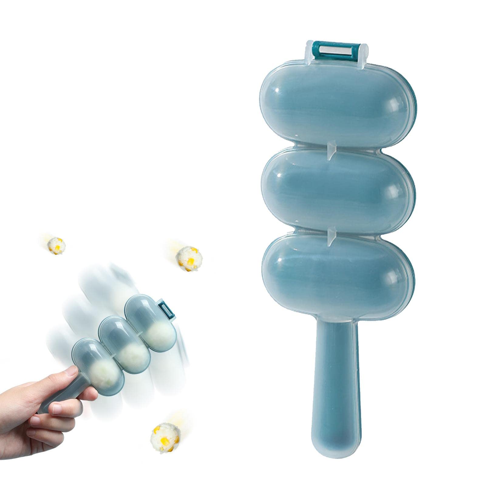Gusengo Rice Ball Maker, Non-Stick Rice Ball Shaker With 3 Grids, Blue Sushi Roller, Diy Three Consecutive Rice Baller Shaker, Kitchen Tools, Rice Ball Shaper, Kitchen Tools Shakers