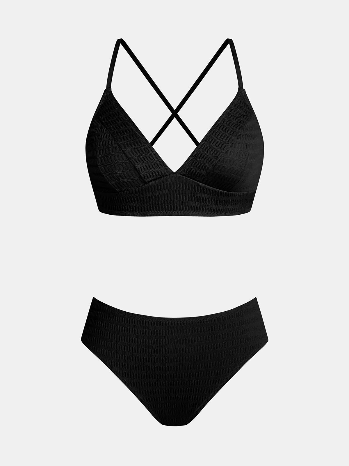 CUPSHE Damskie zestawy bikini dwuczęściowy strój kąpielowy z wysokim stanem dekolt w serek teksturowane krzyżujące się plecy wiązane kostiumy kąpielowe