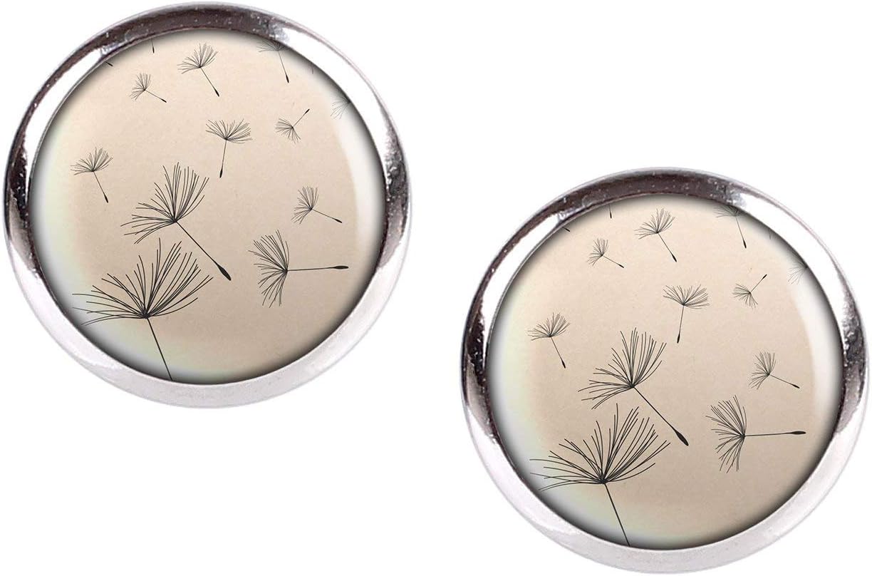 Stud Earring Pair with Cabochon Picture Breath-flower lion-tooth dog flower Many flowers silver different sizes