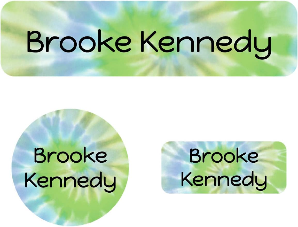 Name Bubbles - Custom Name Labels for Daycare, School, and Camp (90 Labels - 3 Sizes) - Personalized Waterproof Name Stickers for Clothes, Lunch Boxes, Water Bottles, & School Supplies (Tie-dye Green)