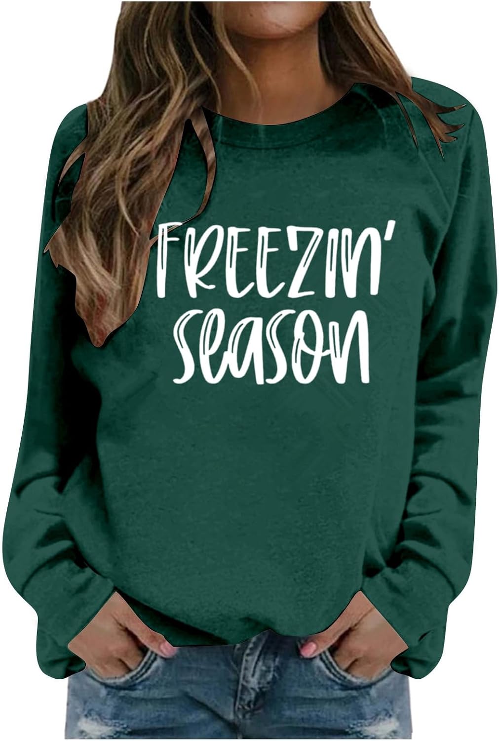 Women's Trendy Pullover Hoodie Letter Print Round Neck Top For Fall & Winter Womens Fashion Half Zip