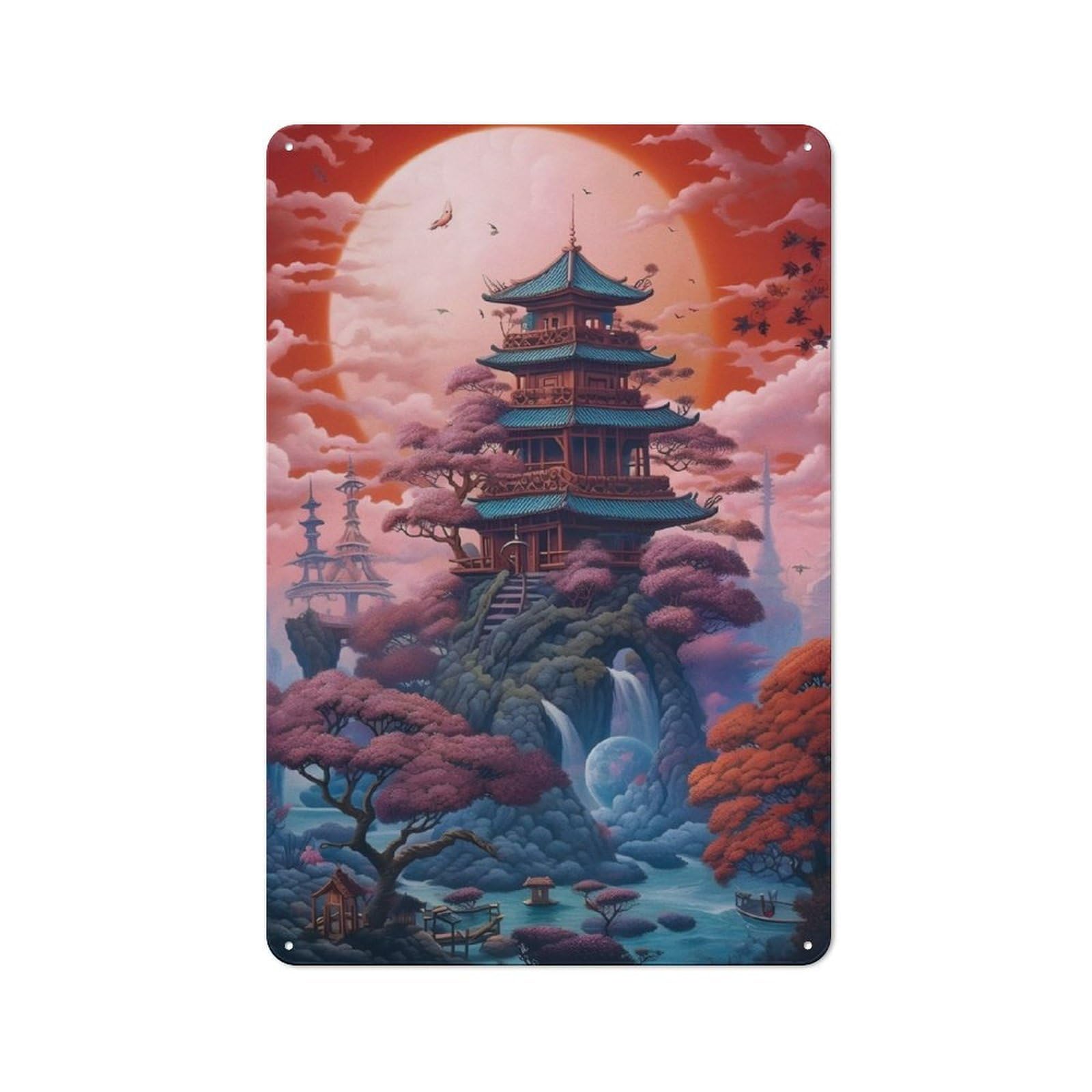 Junmoney Fantasy Moonlight Japan Retro-Style Tin Sign 30X20cm For Dining Room Or Kitchen, For Kitchen Wall Decor Lovers