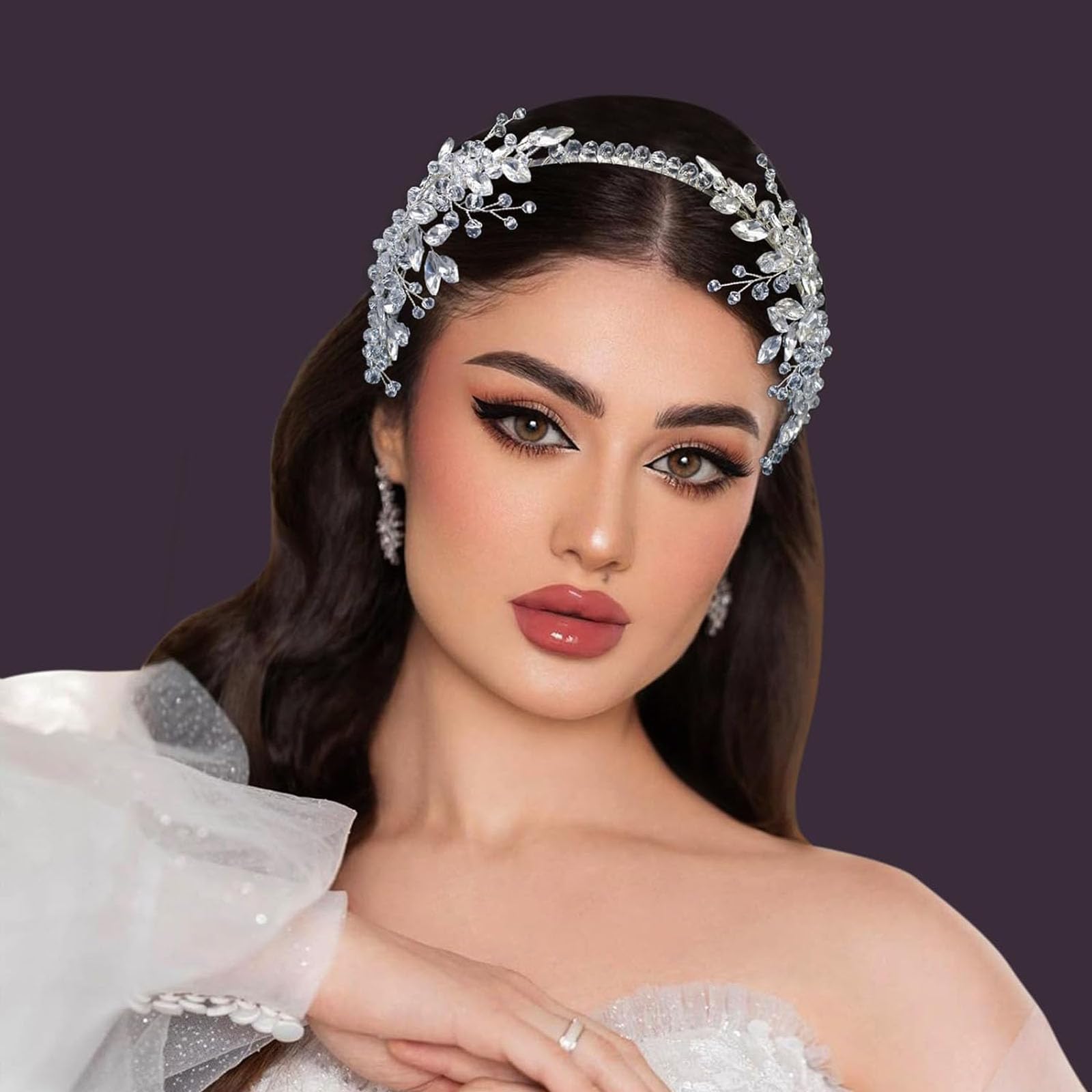 Tazweeq Silver Bridal Headband Wedding Hair Pieces for Brides, Bridal Headband,Suitable for women rhinestones Pearl Bridal Headpiece hair accessories(Silver)