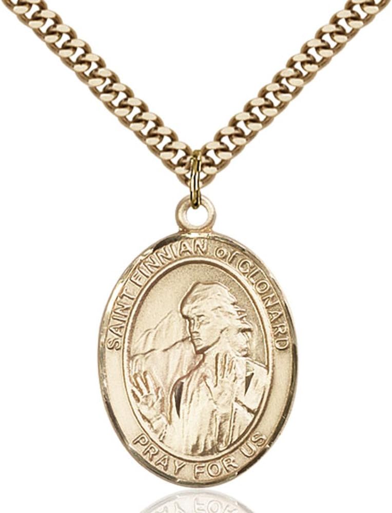 Bonyak Jewelry St. Finnian of Clonard Hand-Crafted Oval Medal Pendant in 14kt Yellow Gold-Filled