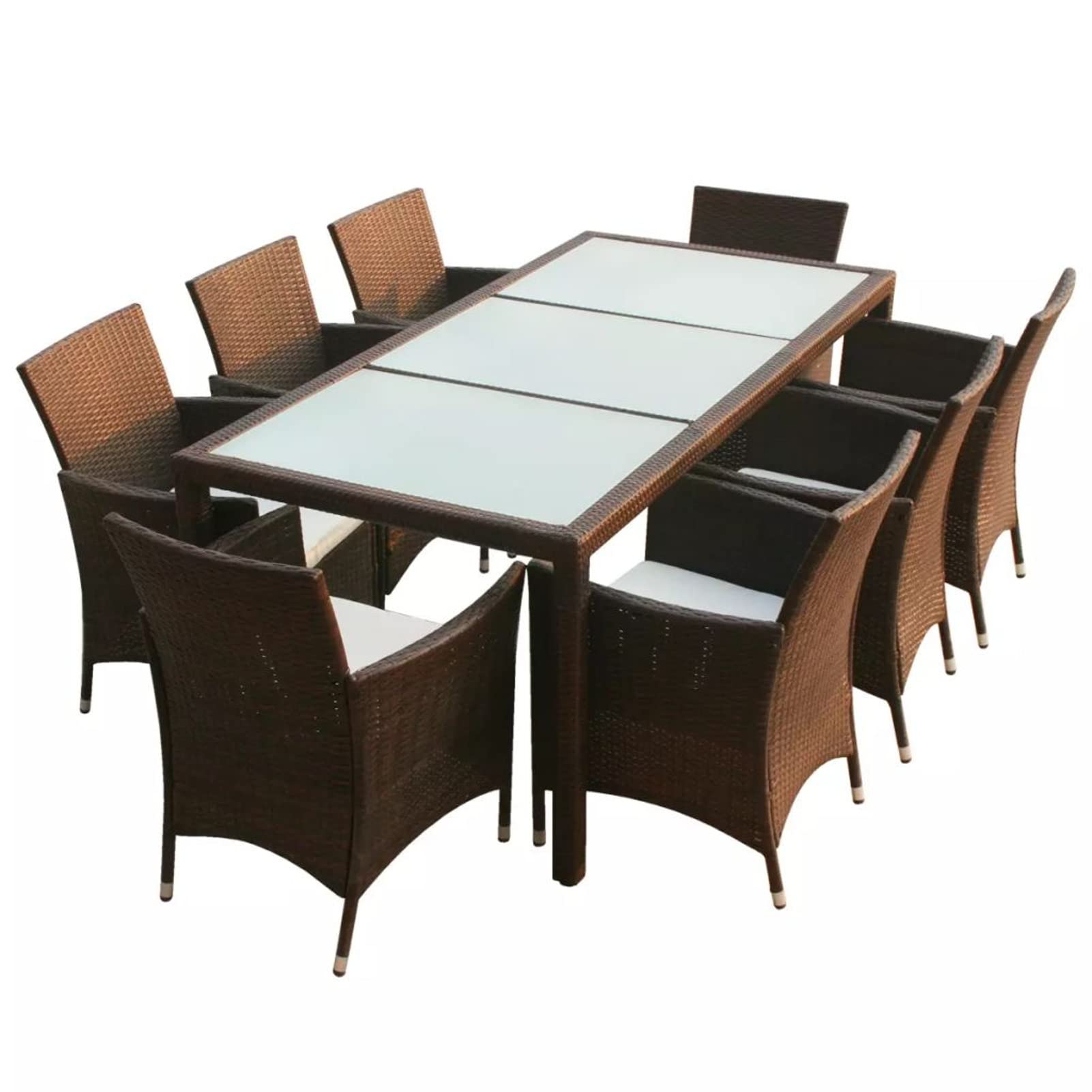 Set Comedor de jardín 9 Piezas y Cojines Mesa y sillas terraza Exterior Garden Furniture Muebles Jardin Conjunto Mesa y sillas Jardin ratán sintético marrón