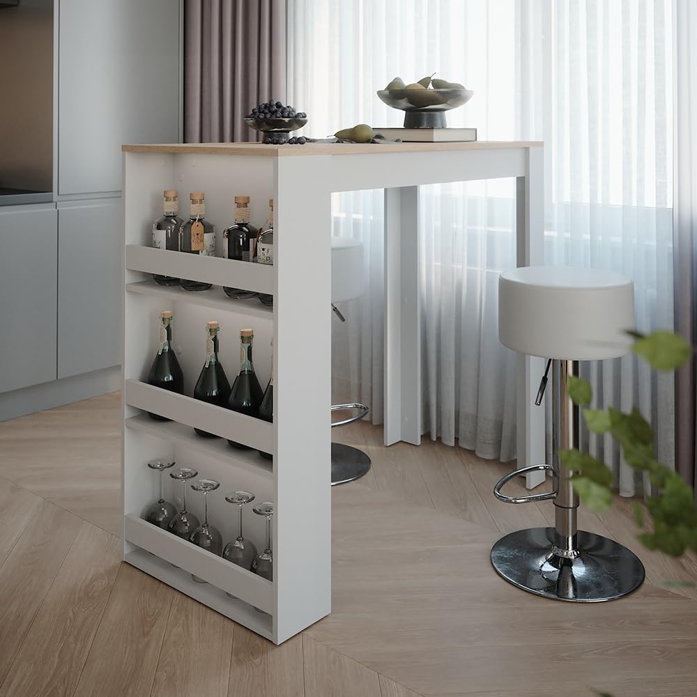 Vicco Set de Table de Bar Repose, Blanc/Sonoma, 57x117cm avec 2 tabourets de Bar, utilisable comme Table Haute pour la Cuisine ou la Salle à Manger