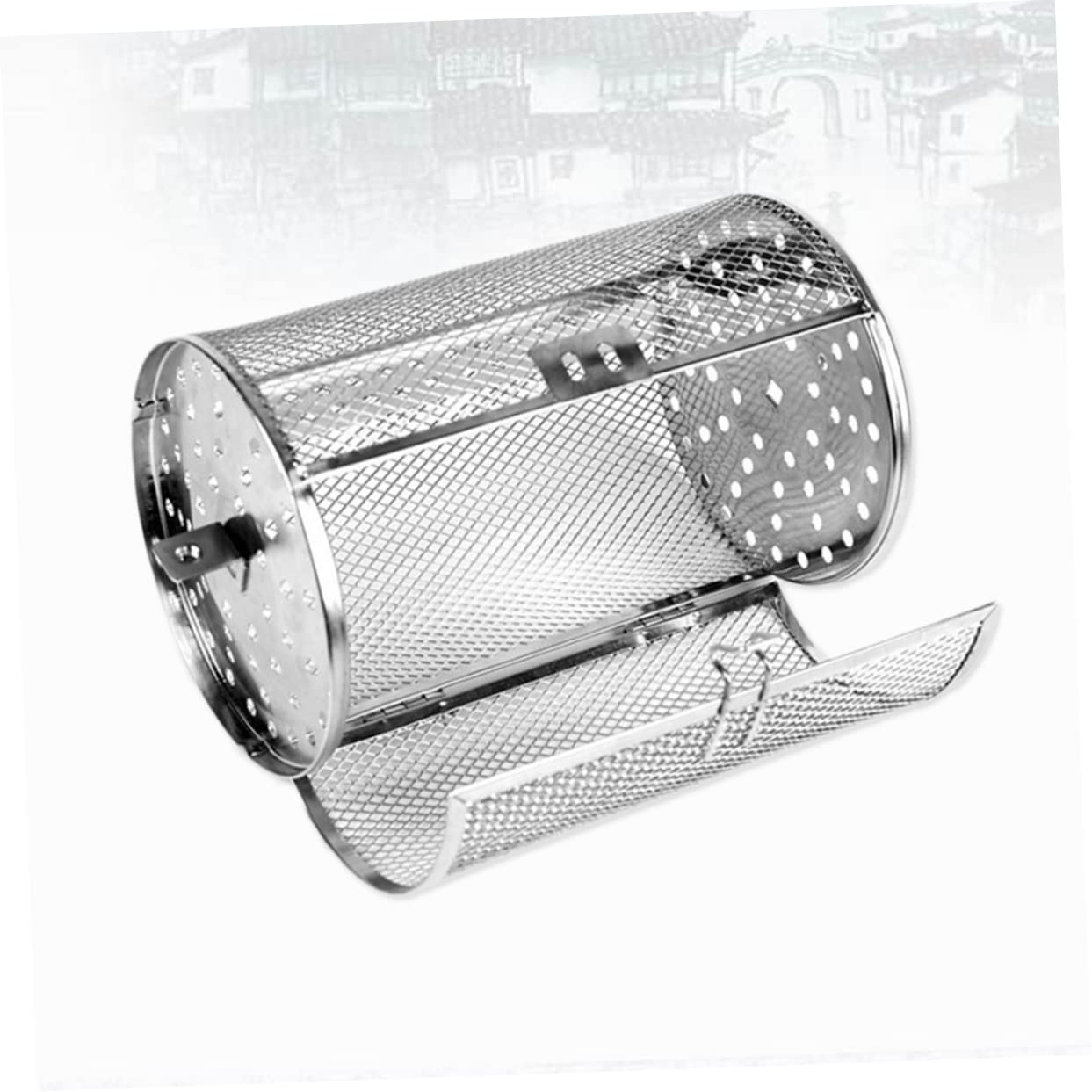 BESPORTBLE Tamburo per Tostatura in Acciaio Inossidabile Gabbia per Barbecue e Frutta Secca Porta Mobile e Rullo Mescolatore per Cottura Uniforme Capacità Circa