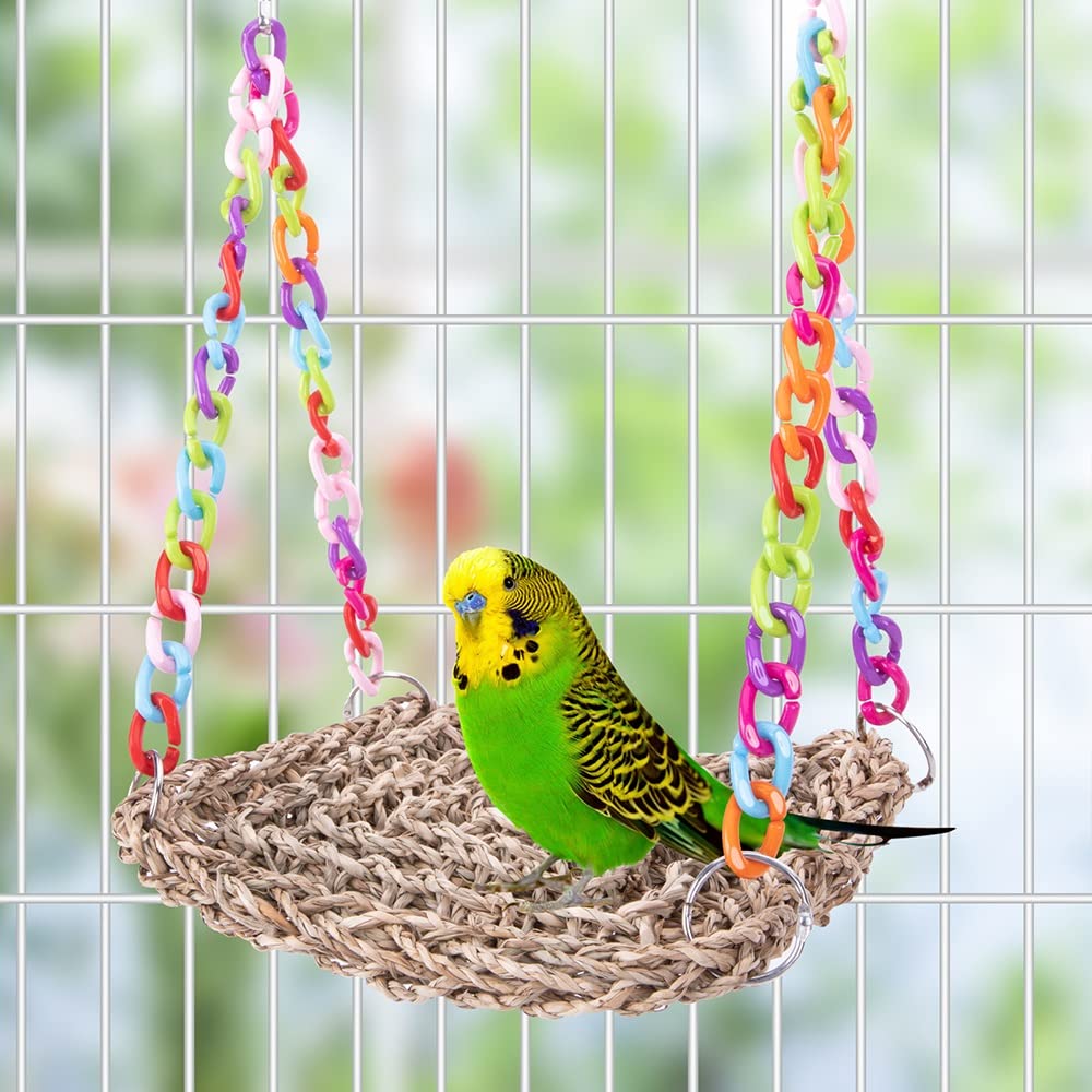 Juguete de Red de Escalada ArinkO: Columpio de Cuerda Natural para Loros y cacatúas - Hamaca para Masticar y Entrenar