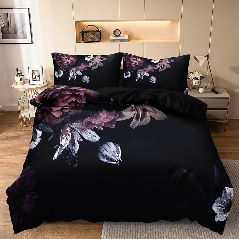Lanqinglv Beddengoed 220 x 240 cm, roze, wit, bladeren, bloemen