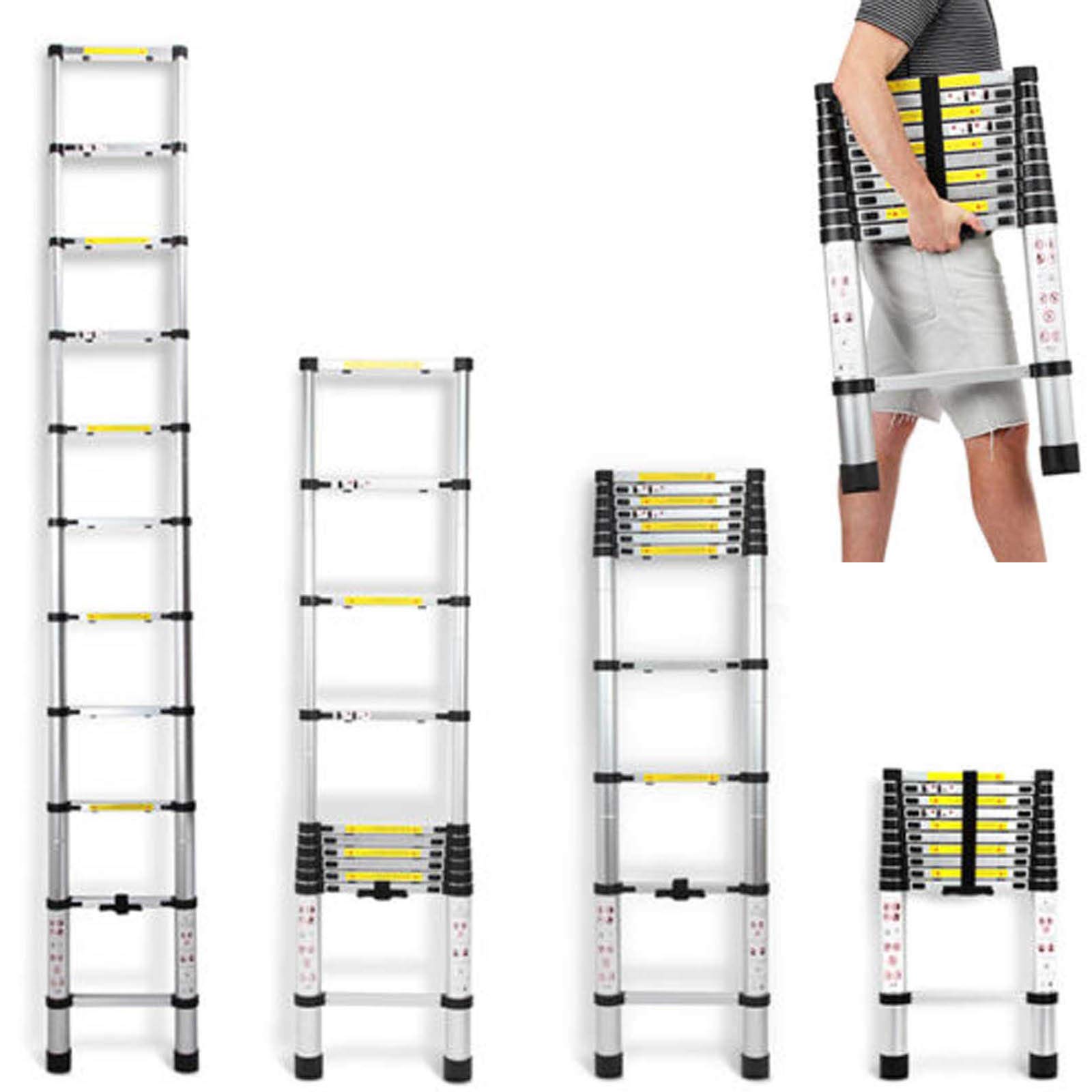 Échelle télescopique télescopique en aluminium de 3 m, capacité de 150 kg, échelle de grenier portable légère pliable avec pieds en caoutchouc antidérapants, échelle multifonction EN131