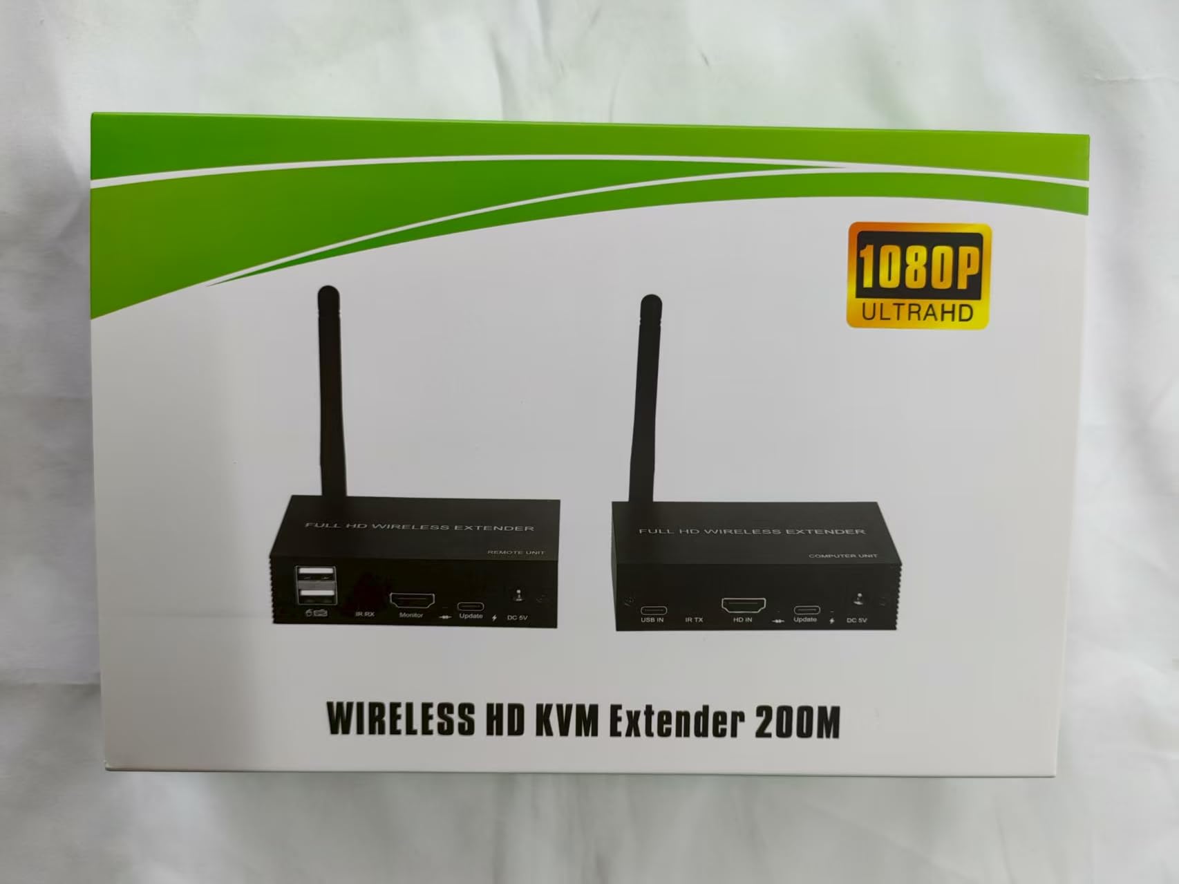 Extender KVM senza fili HDMI 200M, kit trasmettitore-ricevitore video e audio HDMI 1080p 60 Hz per USB, DVD, STB, DTV, HDTV, tastiera e mouse. Supporto per il ritorno infrarosso