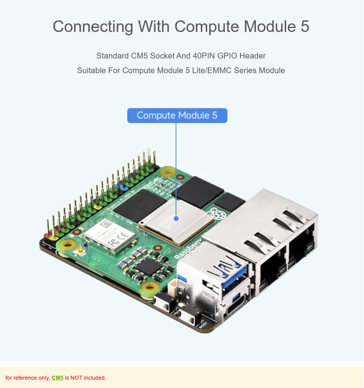 TUOPUONE Mini placa base Gigabit Ethernet / kit de mini computadora diseñado para Raspb Pi Compute Module 5 (no incluido) para todas las variantes de CM5 con carcasa de aleación de aluminio