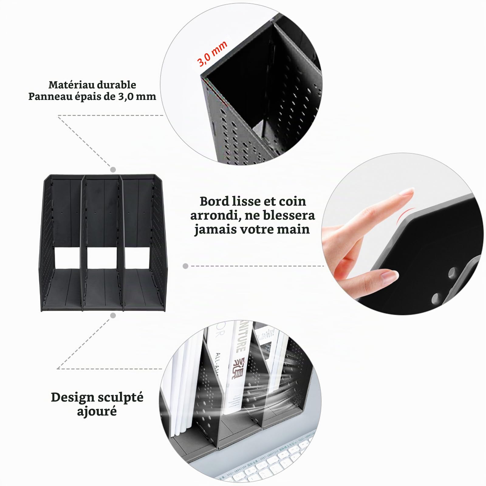 Porte-revues pliable durable pour documents de bureau, étagères pour livres, CD, étagères, bureau, bibliothèque, maison et école