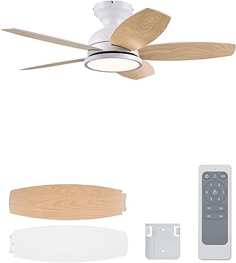 VONLUCE 91 CM Ventilatore da Soffitto con Luce LED a Spettro Completo e Telecomando, 3CCT, Motore DC Reversibile Silenzioso a 6 Velocità Ventilatore da Soffitto Basso per Camera da Letto Soggiorno [C...