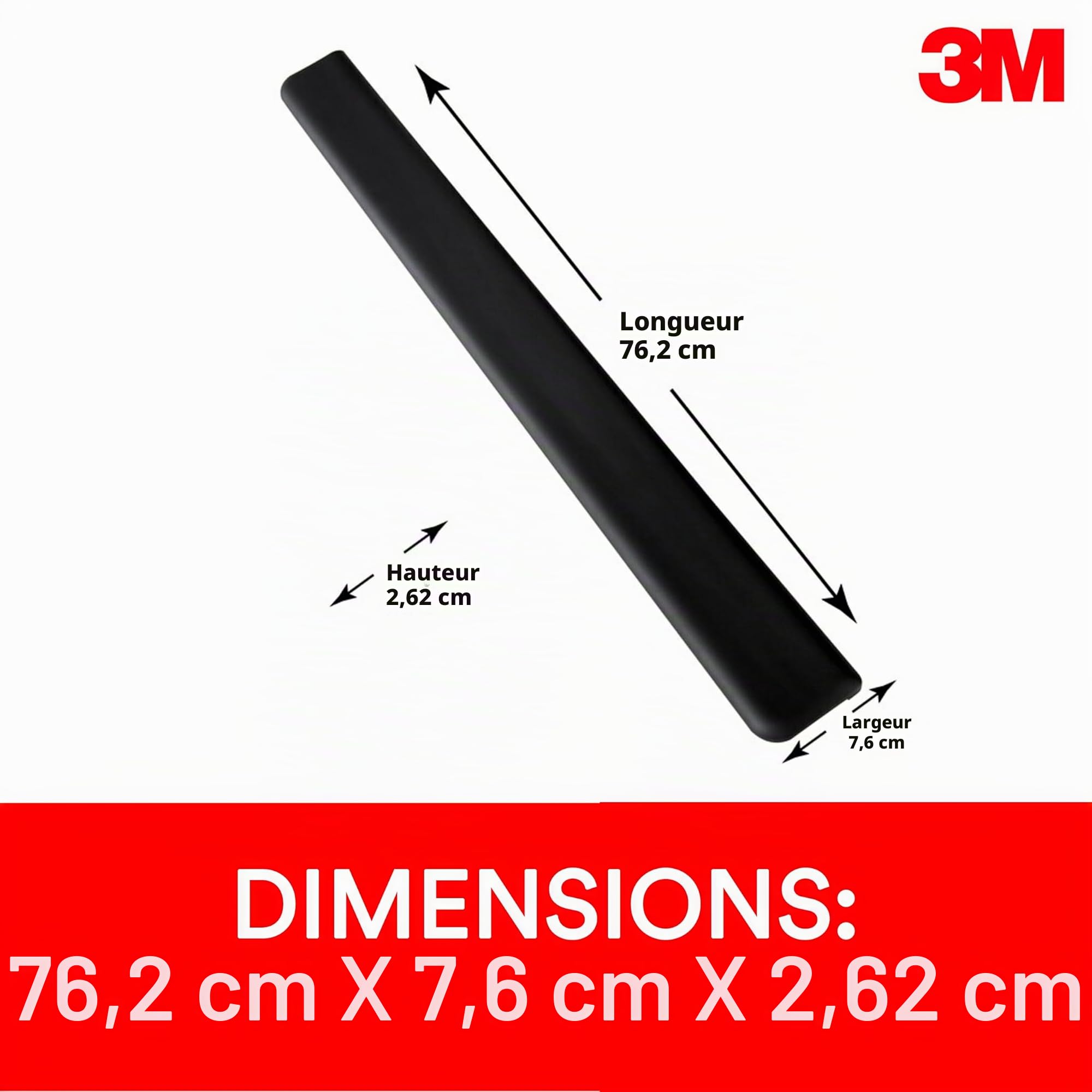 3M WR200B Repose-poignet en gel pour bureau debout pour différentes positions de travail Noir 76,5 x 2,5 x 8,3 cm