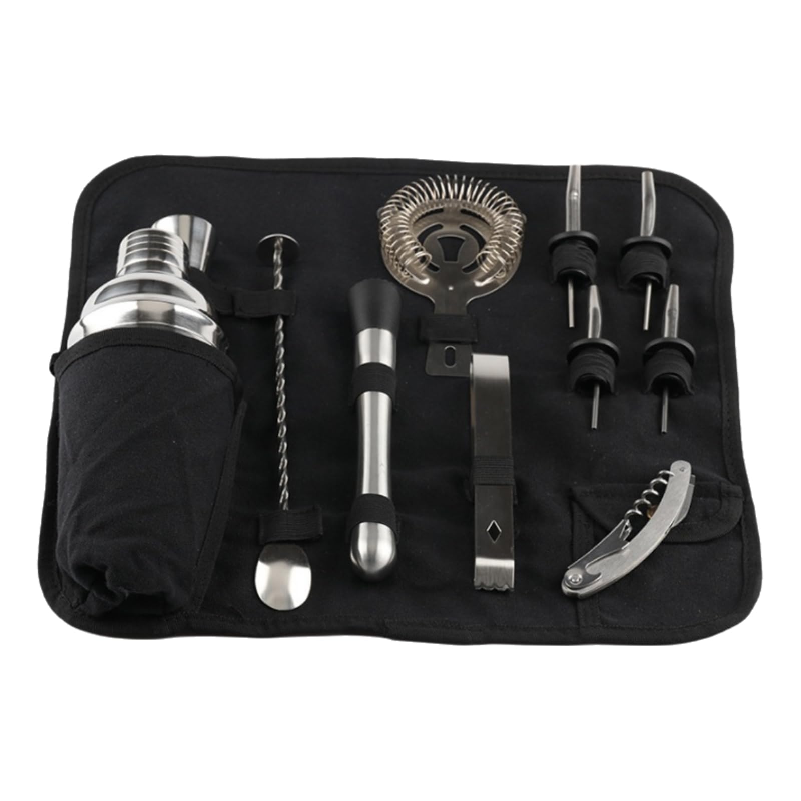 Set da Cocktails Bar Portatile,Set da Cocktails Borsa da Barman,Kit Viaggio per Cocktails,Facile da Trasportare E Riporre,Risparmia Spazio,12*PCS,per Viaggi,Campeggio,Picnic,Feste