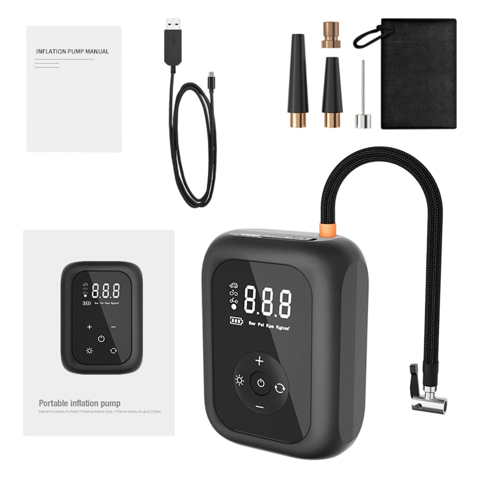 Murye Light Portable Tire Inflator With Built In And Alert Feature For Car Motorcycle Bike Fast Inflation Abs Construction Travel Air Compressor