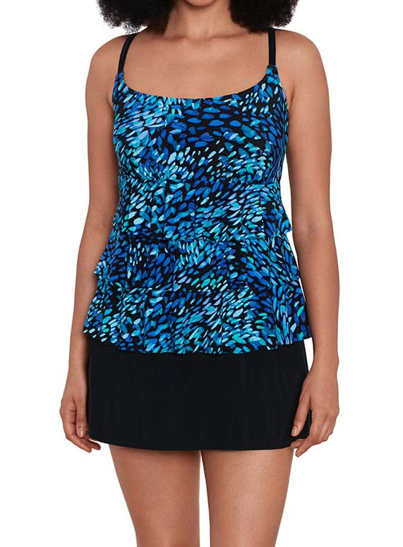 Longitude Women's Swimwear Ruffle Faux Ruffle Skirtini with Pockets One Piece Swimdress2